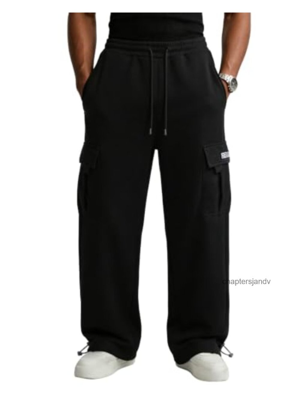 Men's Baggy Fleece Cargo Sweatpants Loose Jogger Pants Open Bottom with Pockets